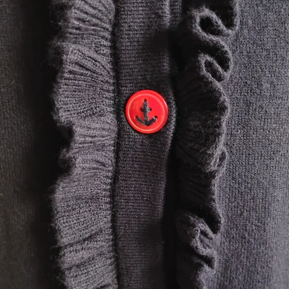 Talbots Cotton Cashmere Nautical Ruffle Cardigan Navy Blue Red Coastal Size 1X - Picture 4 of 14